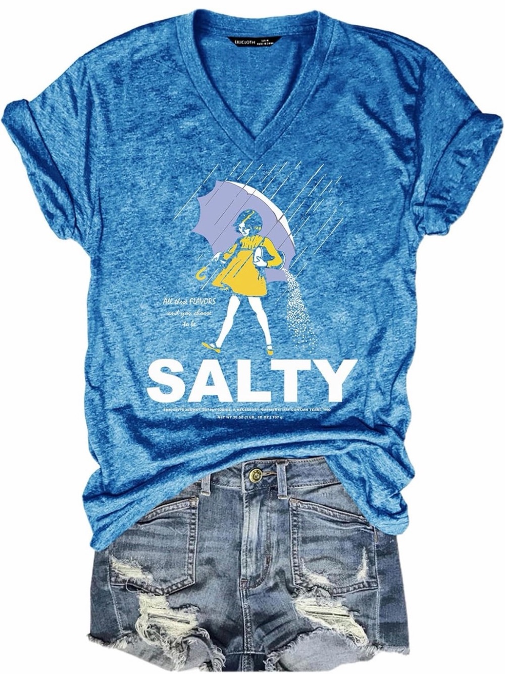 SALTY Blue Graphic V-Neck Tee - Women